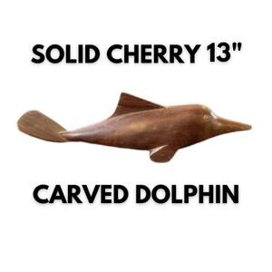 Wood Dolphin Porpoise Hand Carved Solid Cherry Dark Stained Vintage 13"
